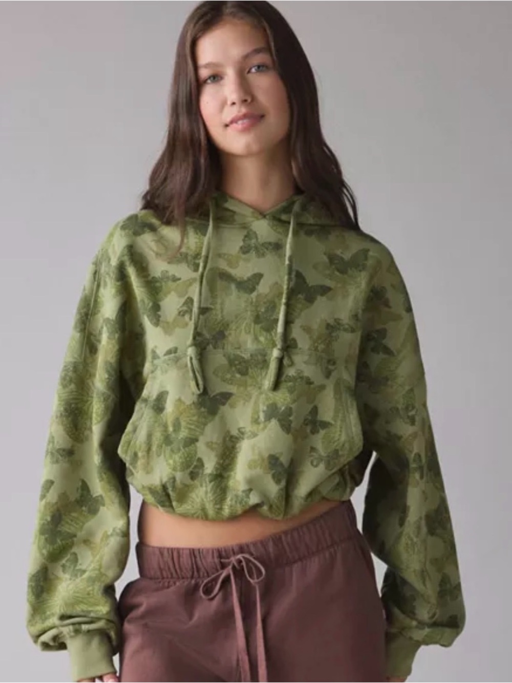 UO Out From Under Try Me Bubble Hoodie Sweatshirt butterfly green S